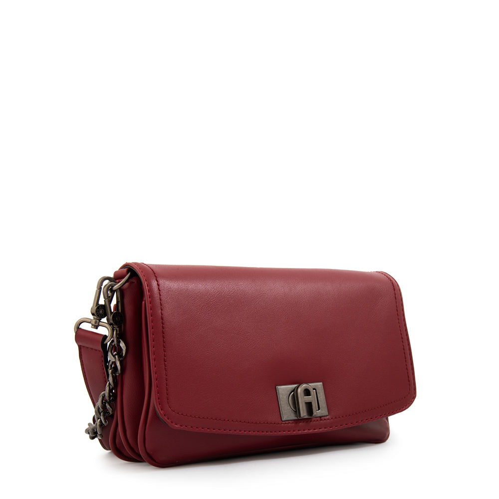Cartera bandolera con tapa anto mediana rojo oscuro
