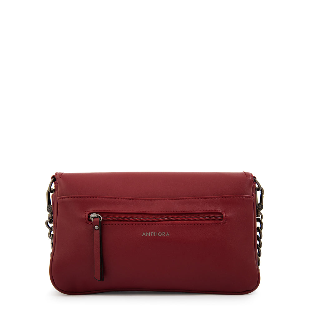 Cartera bandolera con tapa anto mediana rojo oscuro