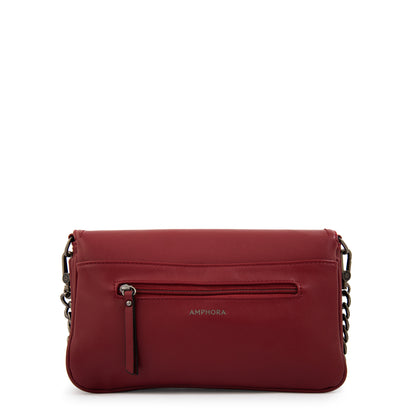 Cartera Bandolera con tapa anto mediana rojo oscuro