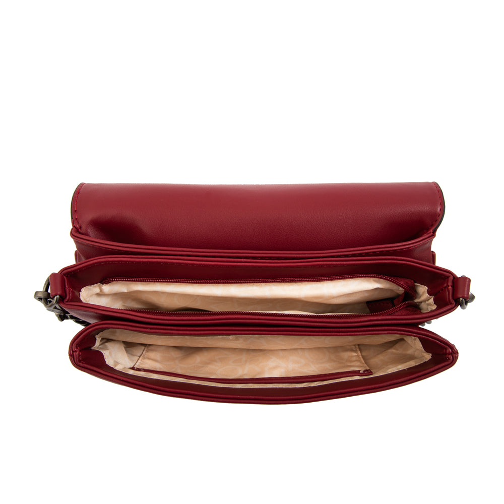 Cartera bandolera con tapa anto mediana rojo oscuro