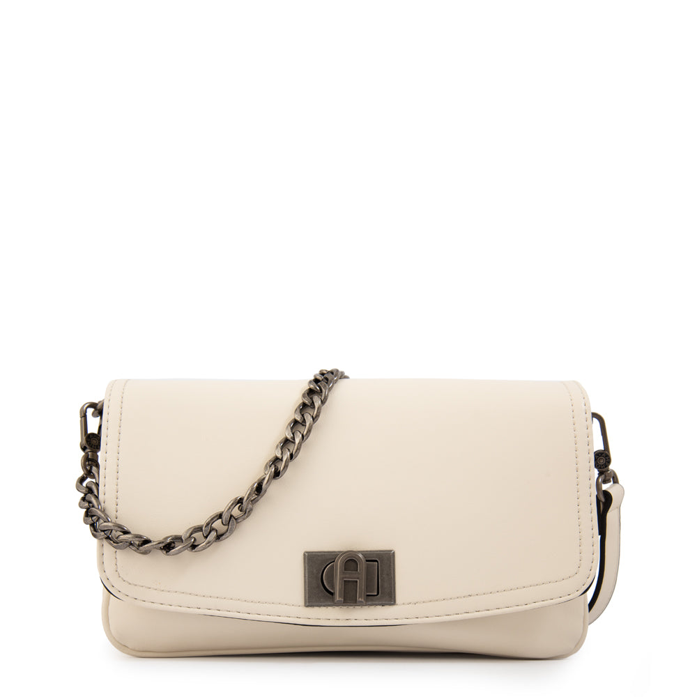Cartera bandolera con tapa anto mediana blanco crudo