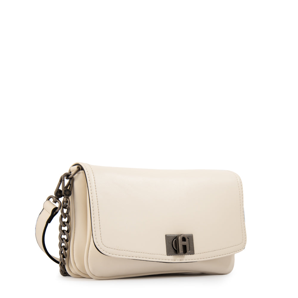 Cartera bandolera con tapa anto mediana blanco crudo