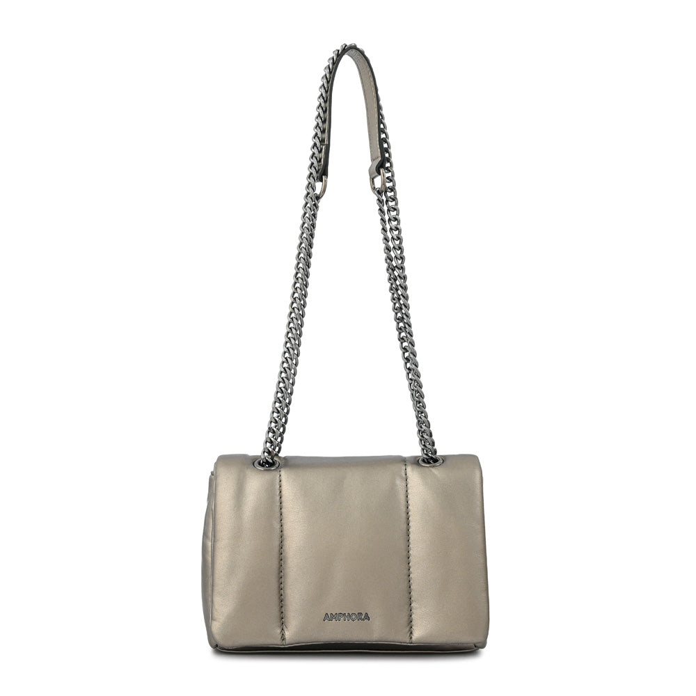 Cartera bandolera con tapa elian mediana plateado oscuro
