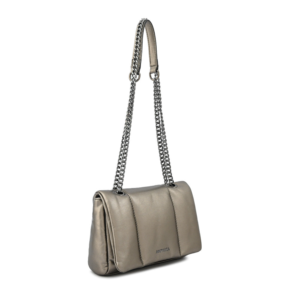 Cartera bandolera con tapa elian mediana plateado oscuro