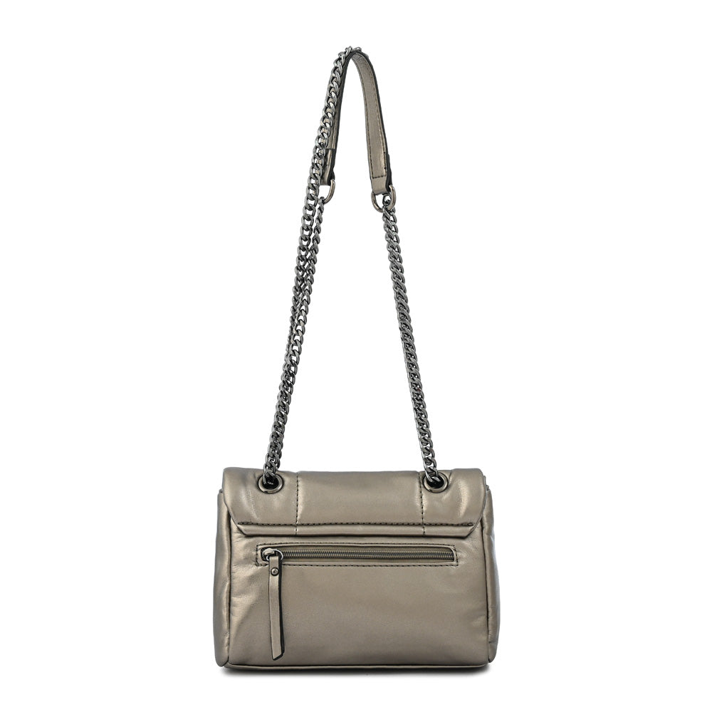 Cartera bandolera con tapa elian mediana plateado oscuro