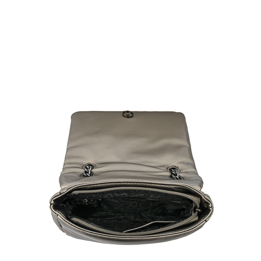 Cartera bandolera con tapa elian mediana plateado oscuro