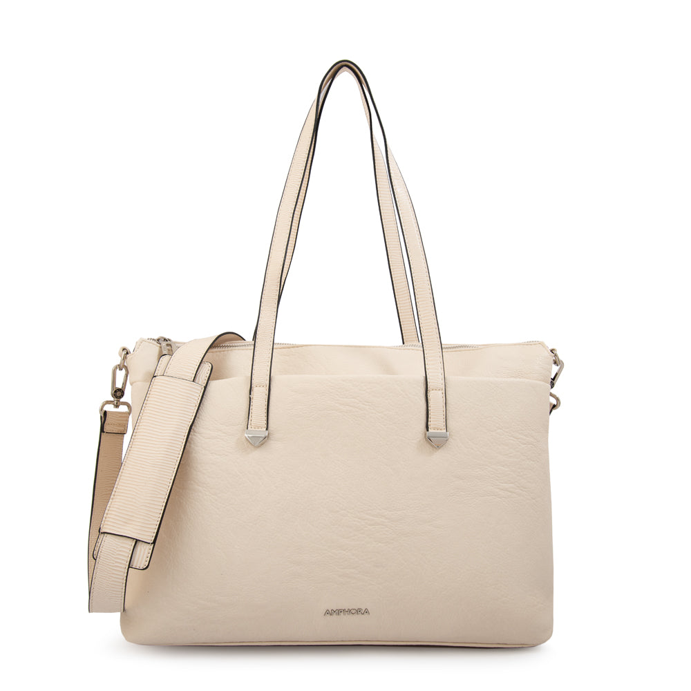Cartera tote porta notebook lilian grande blanco crudo