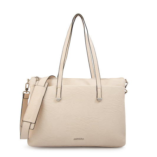 Cartera tote porta notebook lilian grande blanco crudo