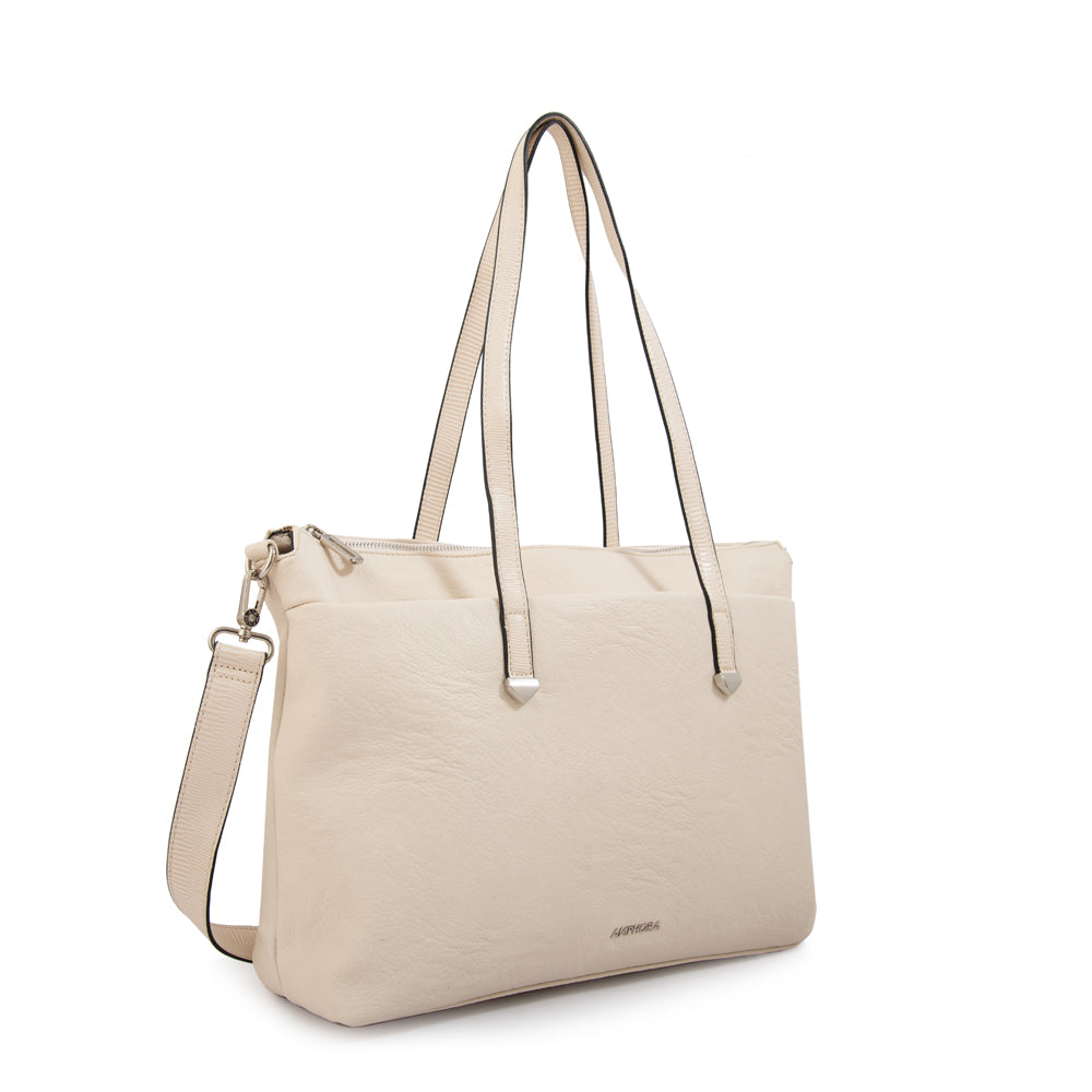 Cartera tote porta notebook lilian grande blanco crudo