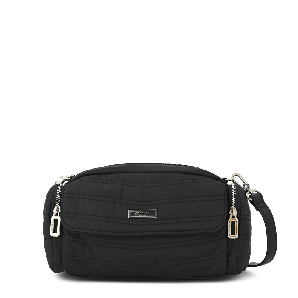 Cartera bandolera mediana madeleine negro texturizado