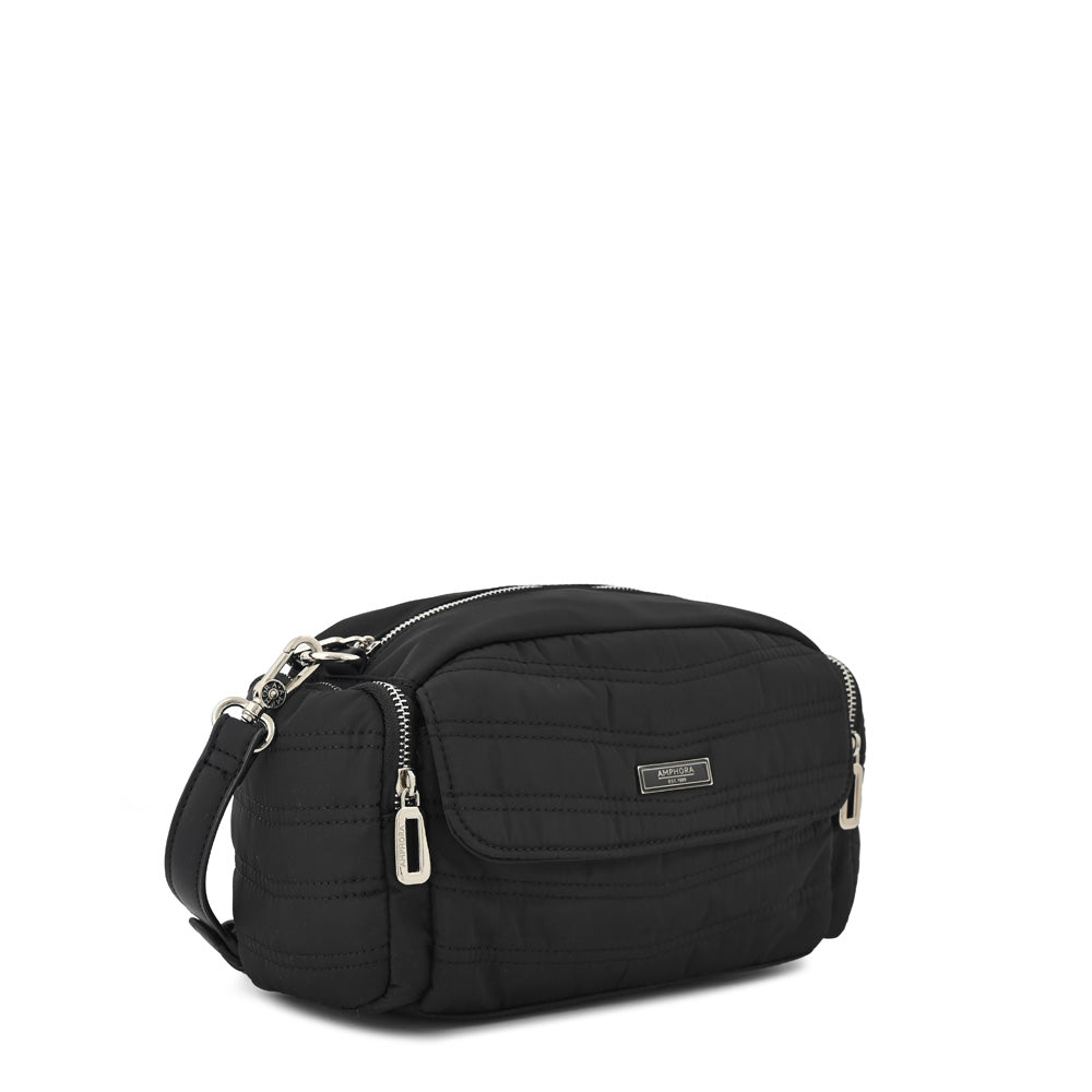 Cartera bandolera mediana madeleine negro texturizado