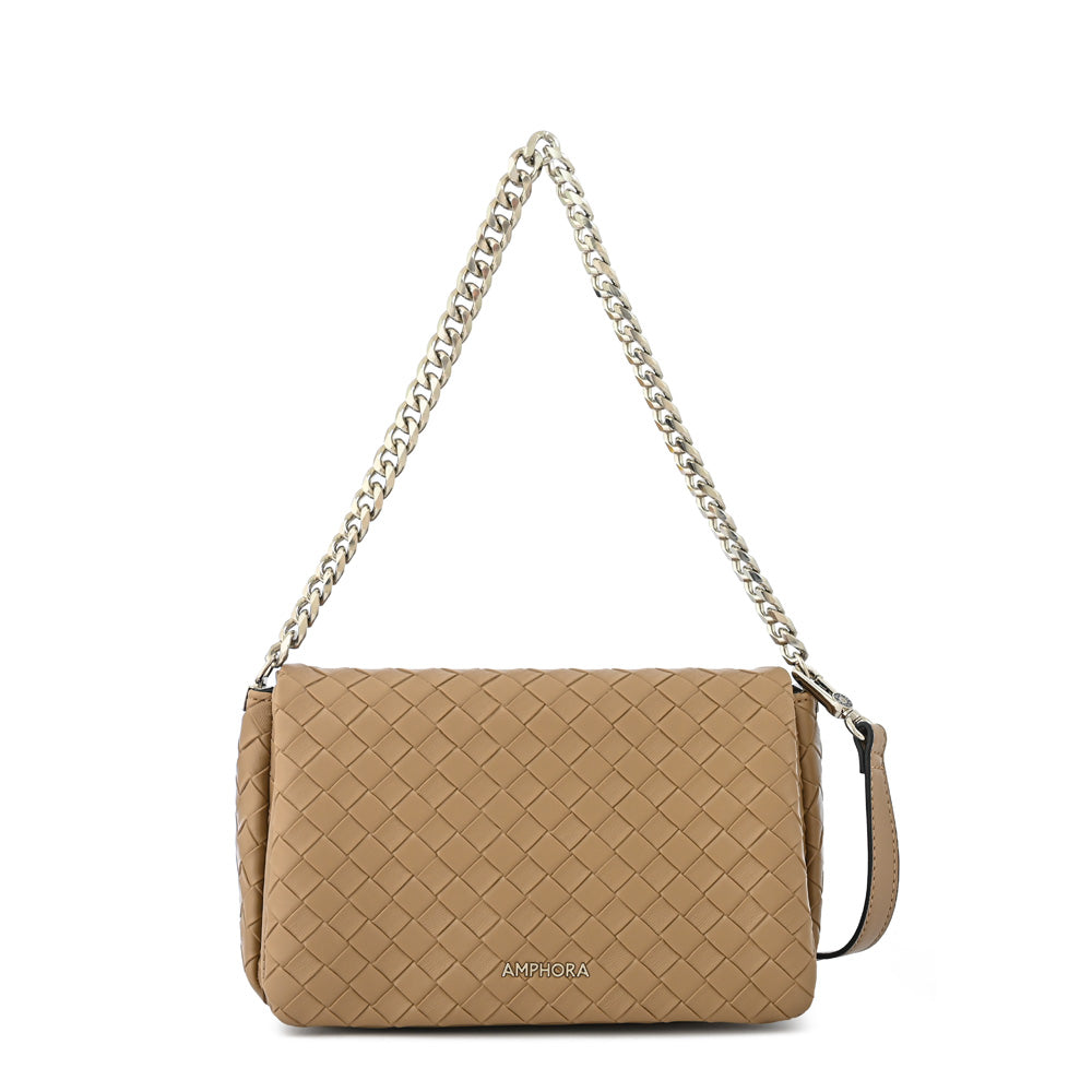 Cartera bandolera con tapa bercy mediana beige oscuro