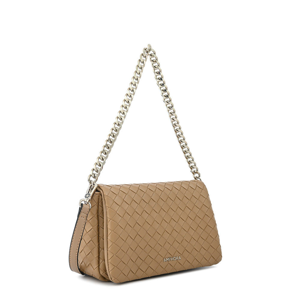 Cartera bandolera con tapa bercy mediana beige oscuro