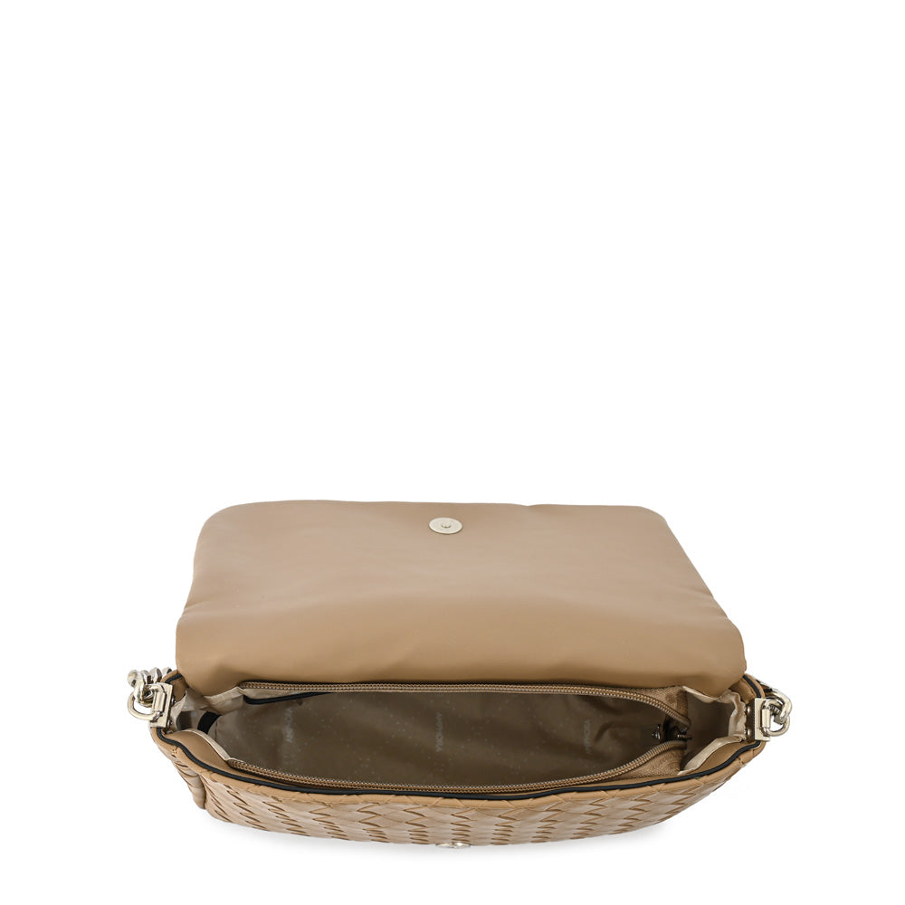Cartera bandolera con tapa bercy mediana beige oscuro