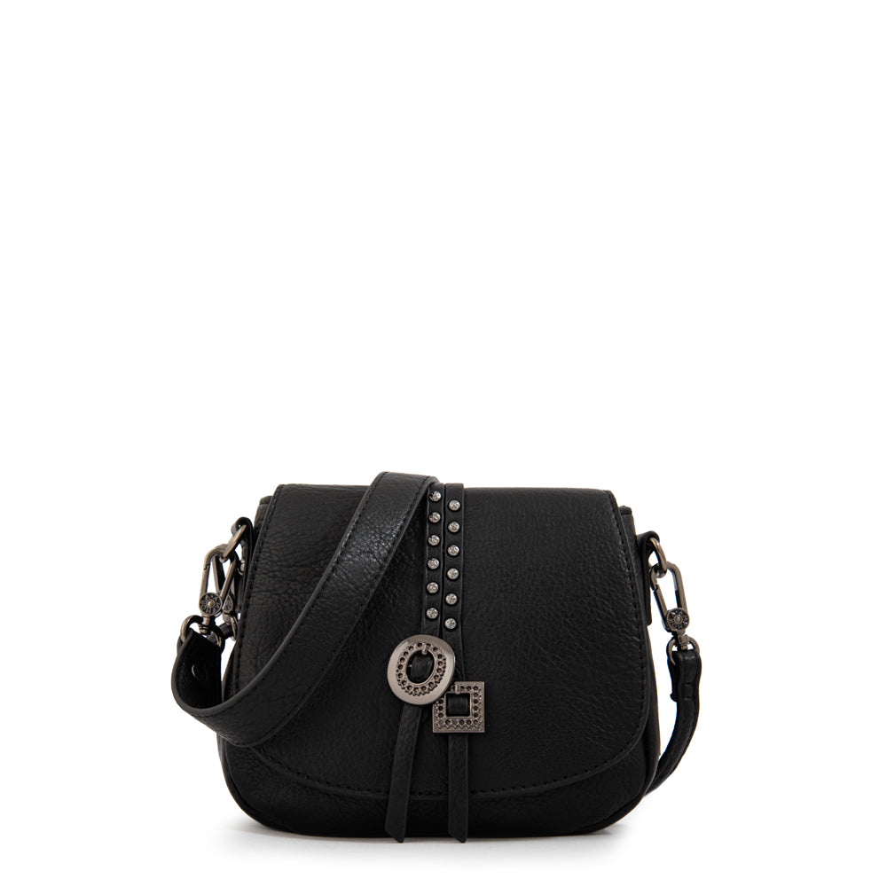 Cartera bandolera con tapa indonesia pequeña negro