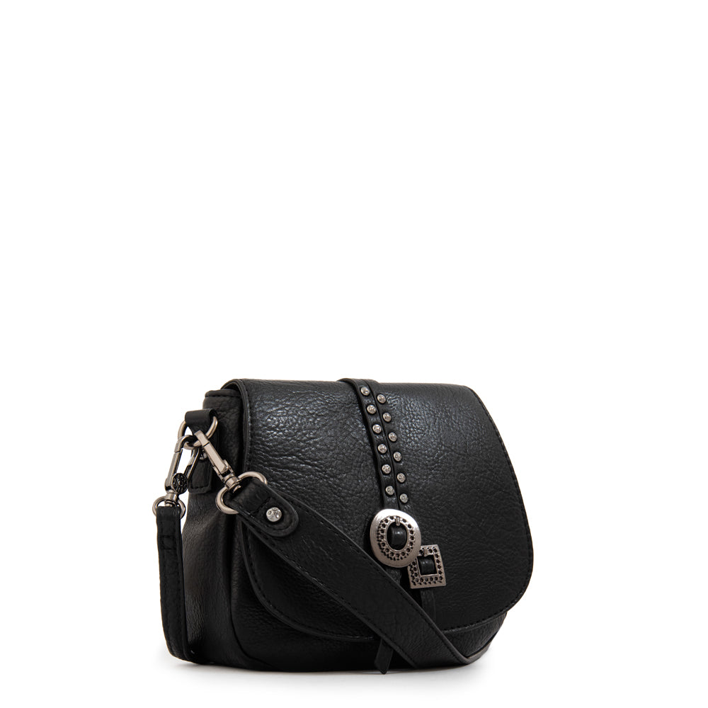 Cartera bandolera con tapa indonesia pequeña negro