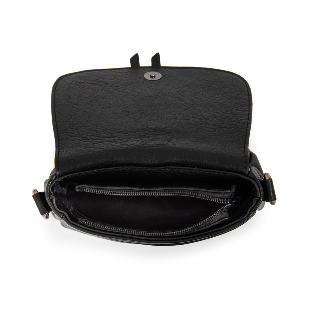 Cartera bandolera con tapa indonesia pequeña negro
