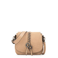 Cartera bandolera con tapa indonesia pequeña beige oscuro
