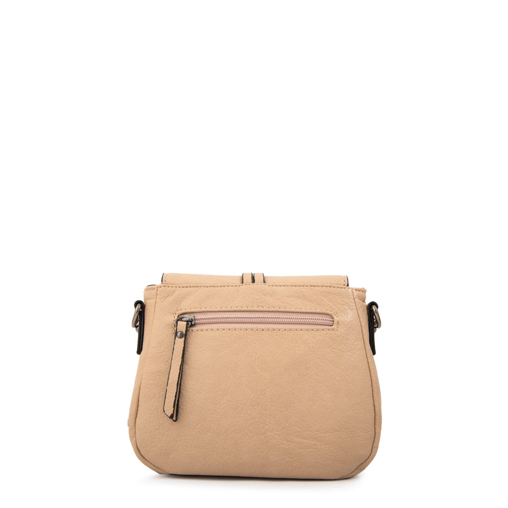 Cartera bandolera con tapa indonesia pequeña beige oscuro