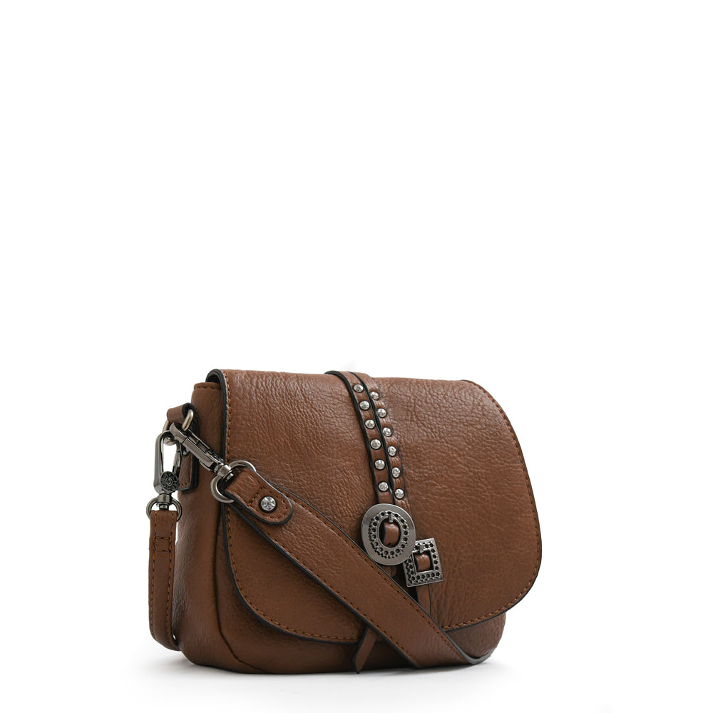 Cartera bandolera con tapa indonesia pequeña café