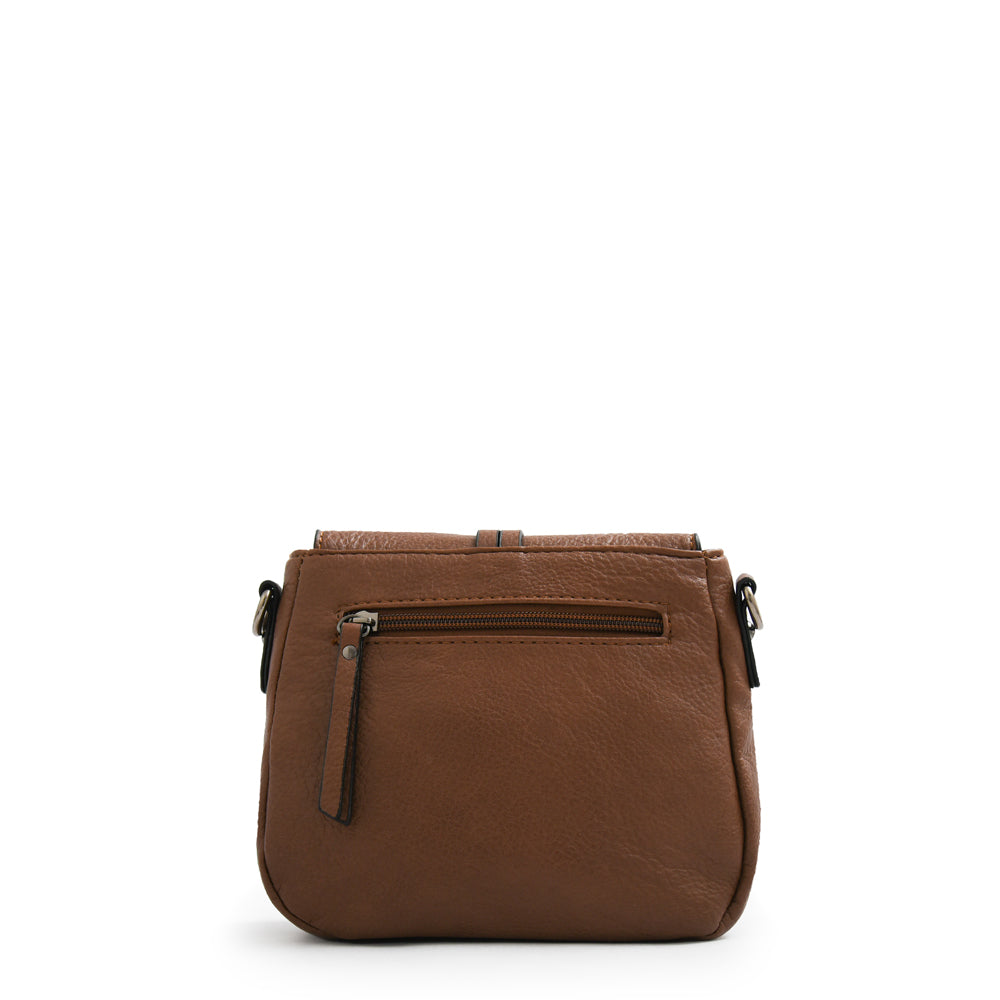 Cartera bandolera con tapa indonesia pequeña café
