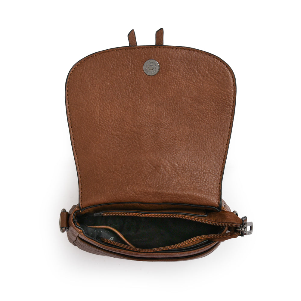 Cartera bandolera con tapa indonesia pequeña café