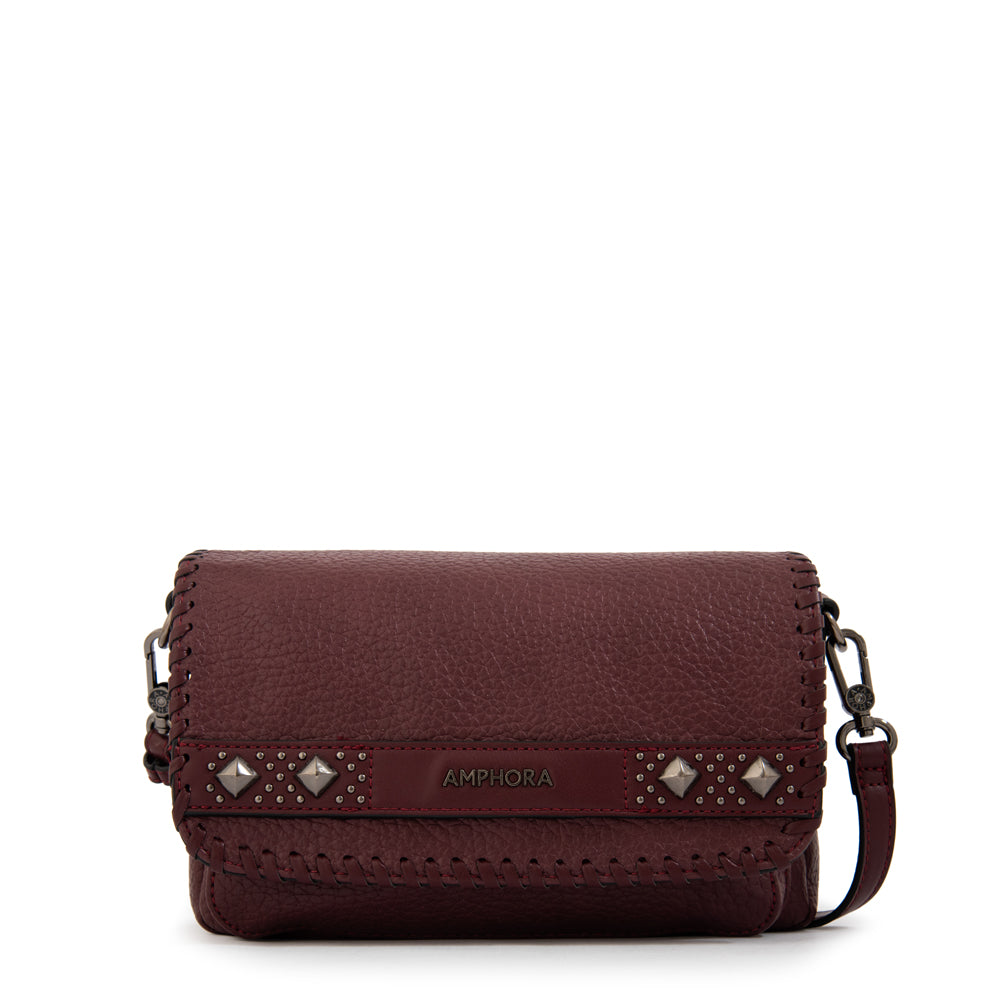Cartera Bandolera con tapa mediana bissau burdeo