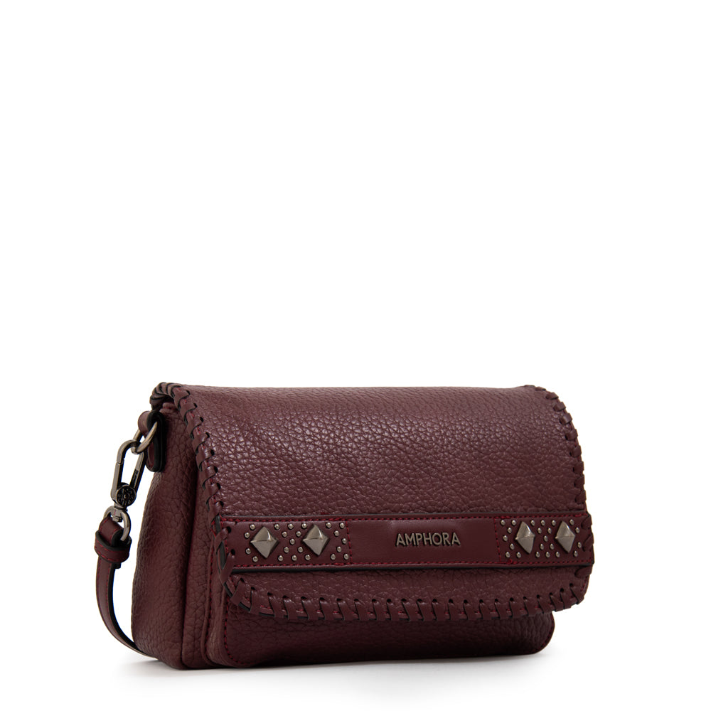 Cartera Bandolera con tapa mediana bissau burdeo