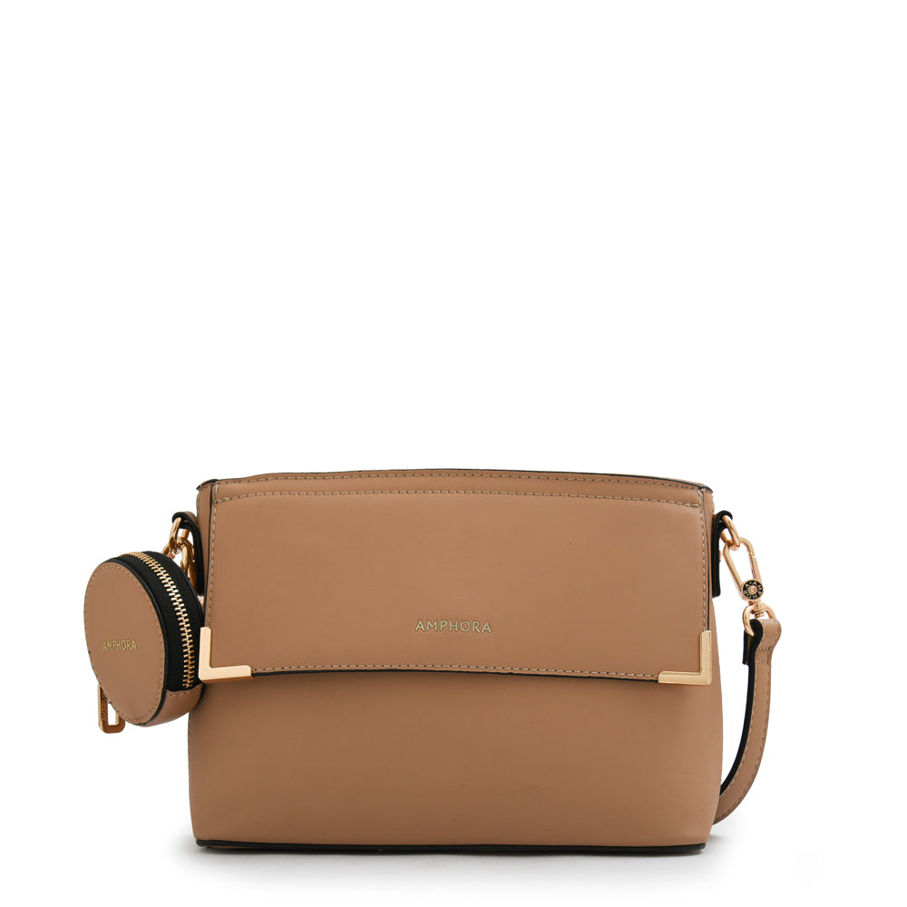 Cartera bandolera con tapa corcega mediana beige oscuro
