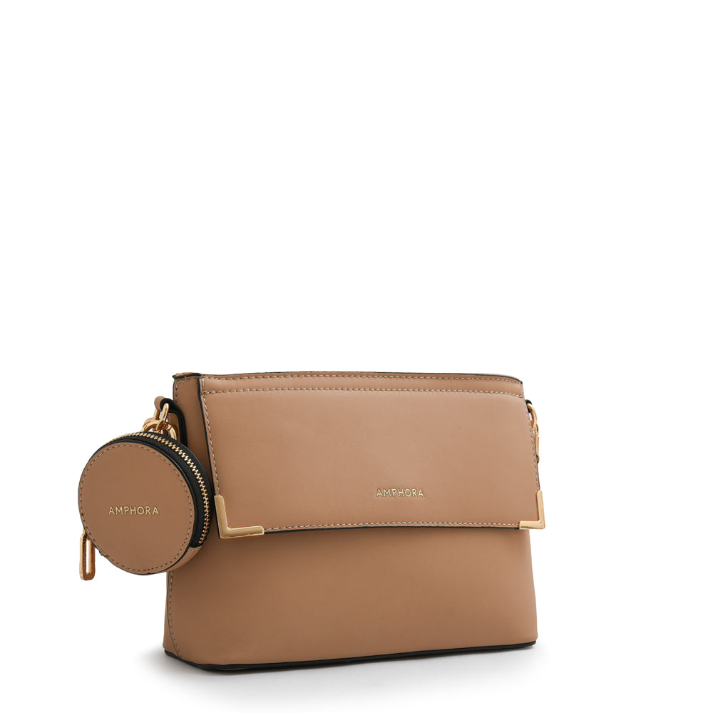 Cartera bandolera con tapa corcega mediana beige oscuro