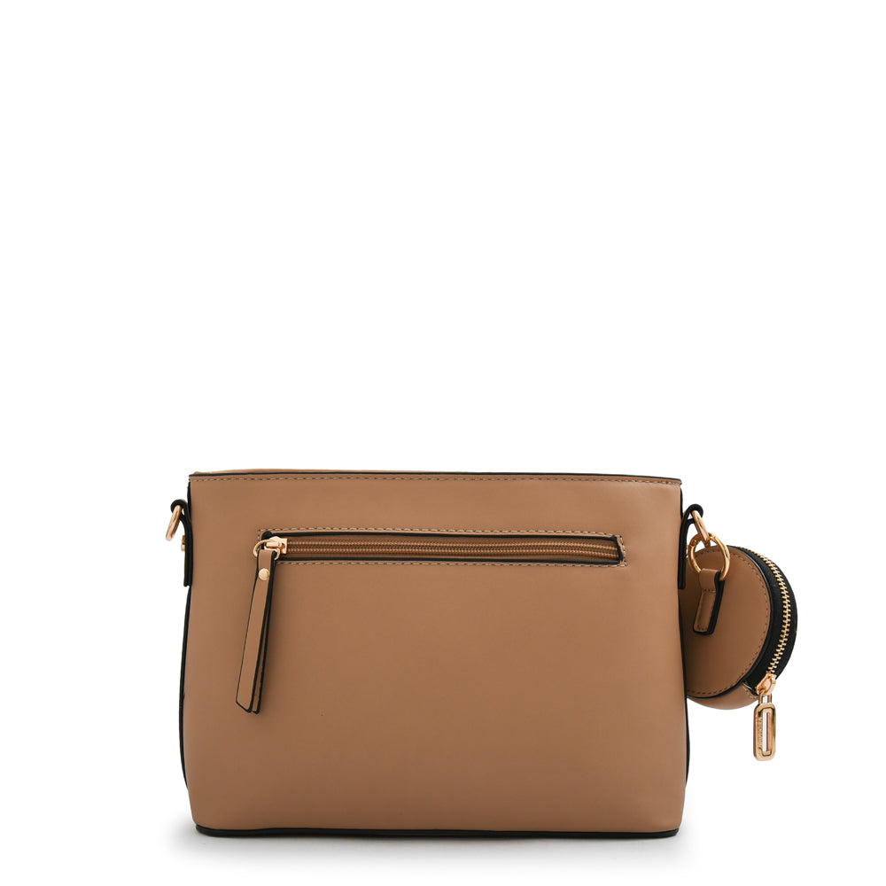 Cartera bandolera con tapa corcega mediana beige oscuro