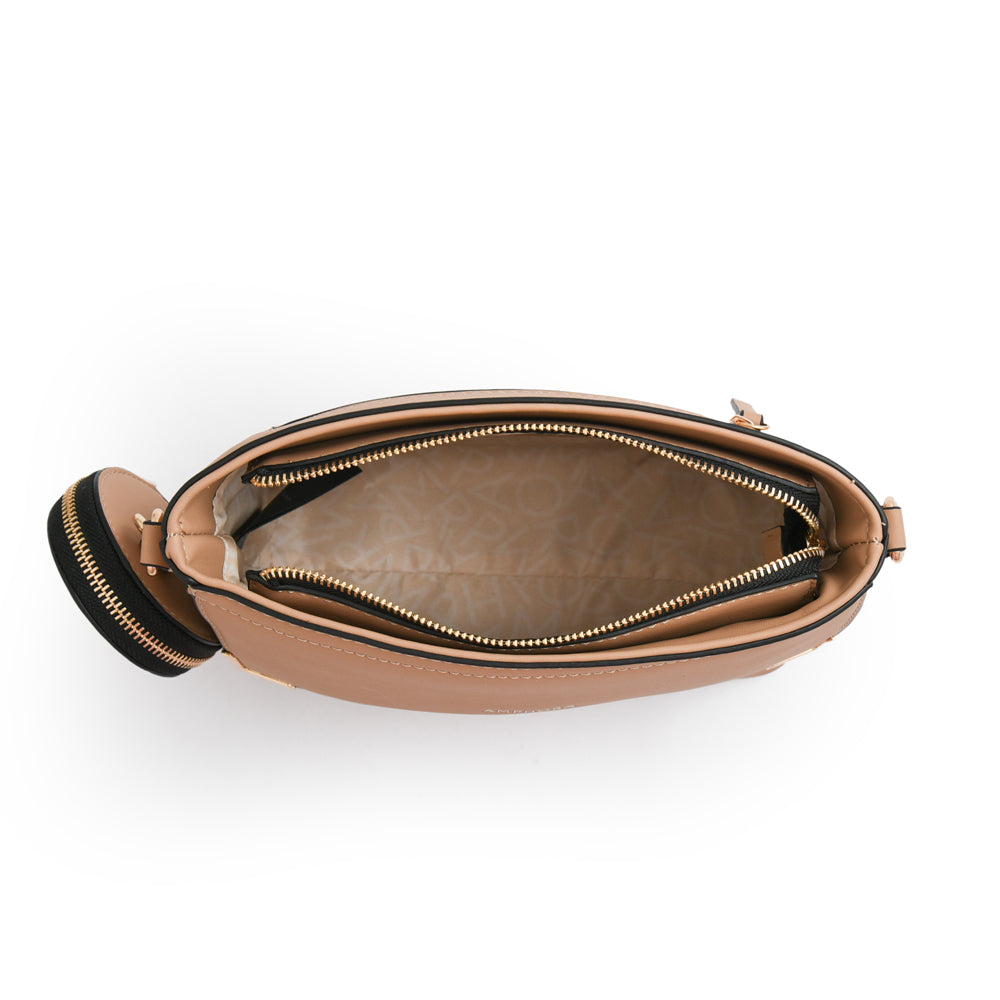 Cartera bandolera con tapa corcega mediana beige oscuro