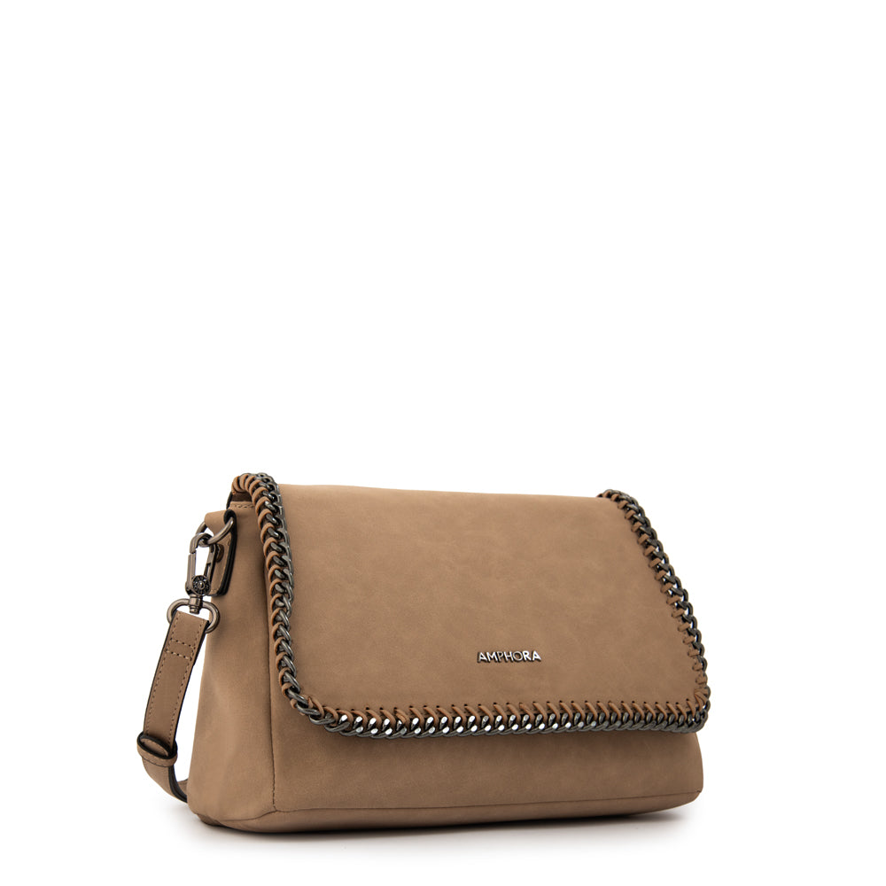 Cartera bandolera con tapa maya mediana taupe