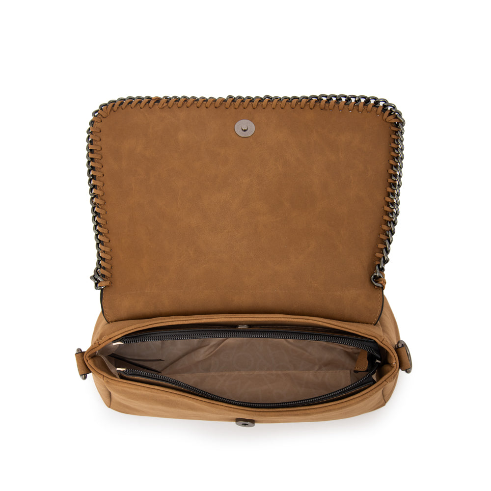 Cartera Bandolera con tapa mediana maya café