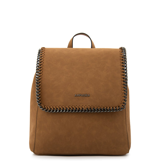 Mochila con tapa mediana maya café