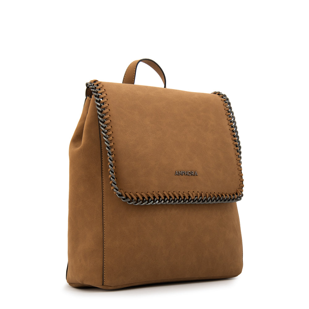 Mochila con tapa maya mediana café