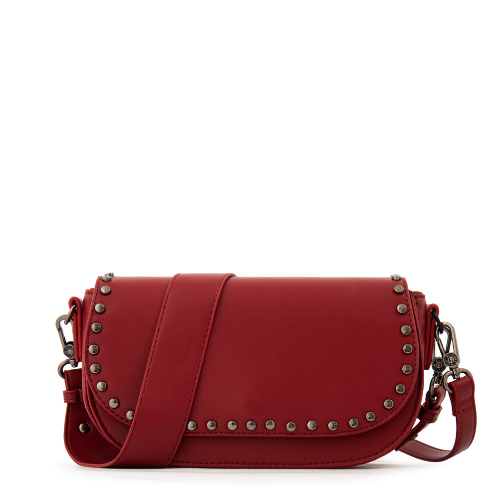 Cartera bandolera con tapa pequeña nicola rojo oscuro