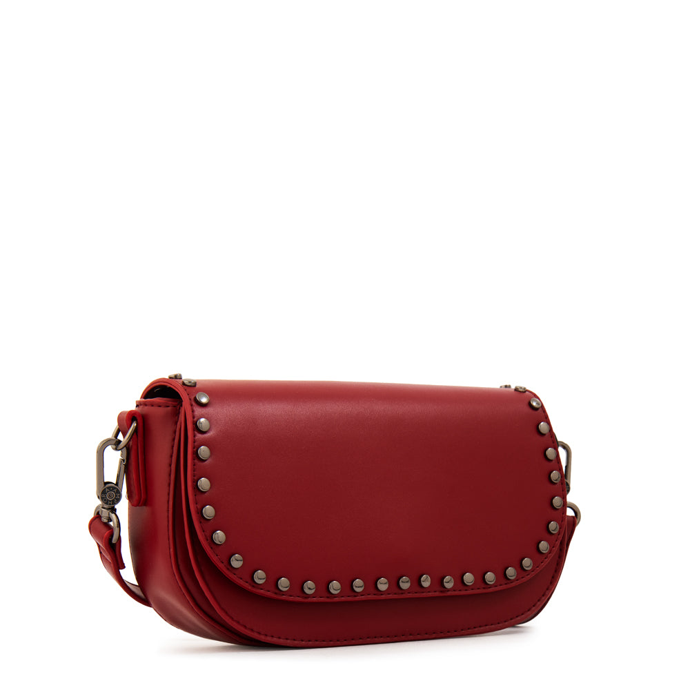 Cartera bandolera con tapa pequeña nicola rojo oscuro