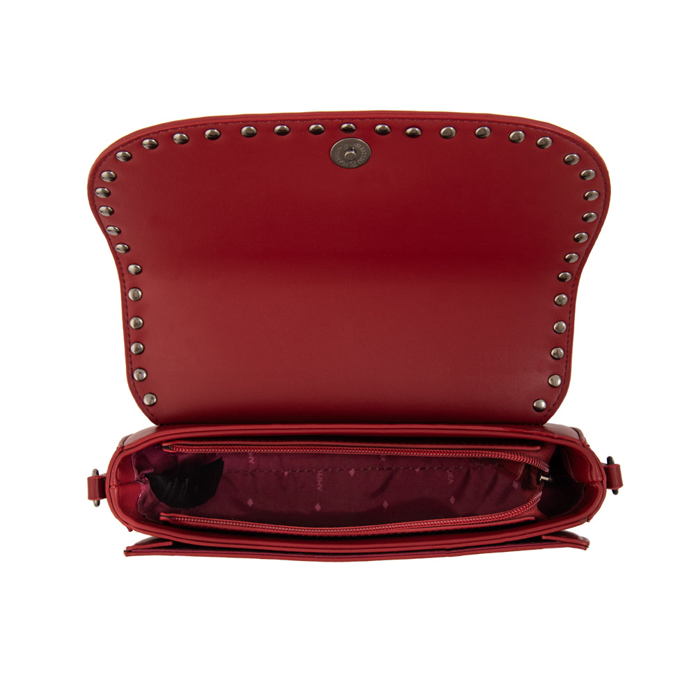 Cartera bandolera con tapa pequeña nicola rojo oscuro