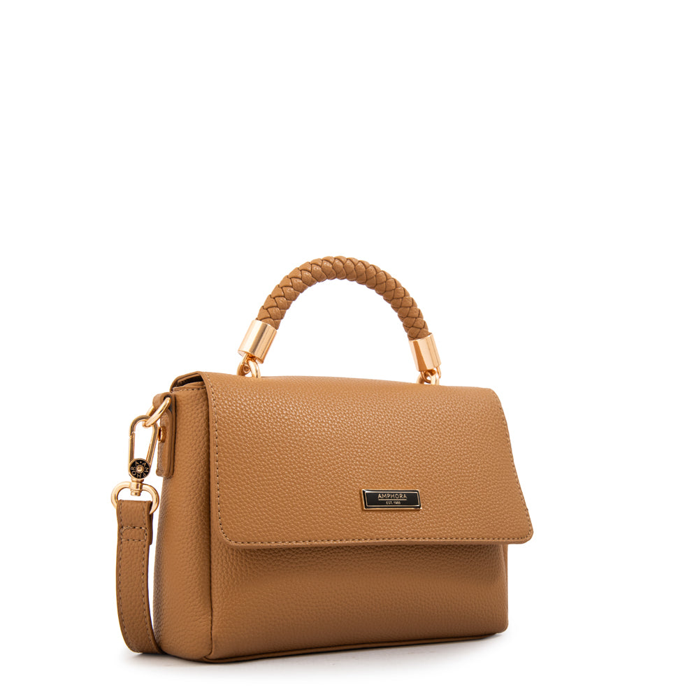 Cartera bandolera con tapa rosy pequeña camel