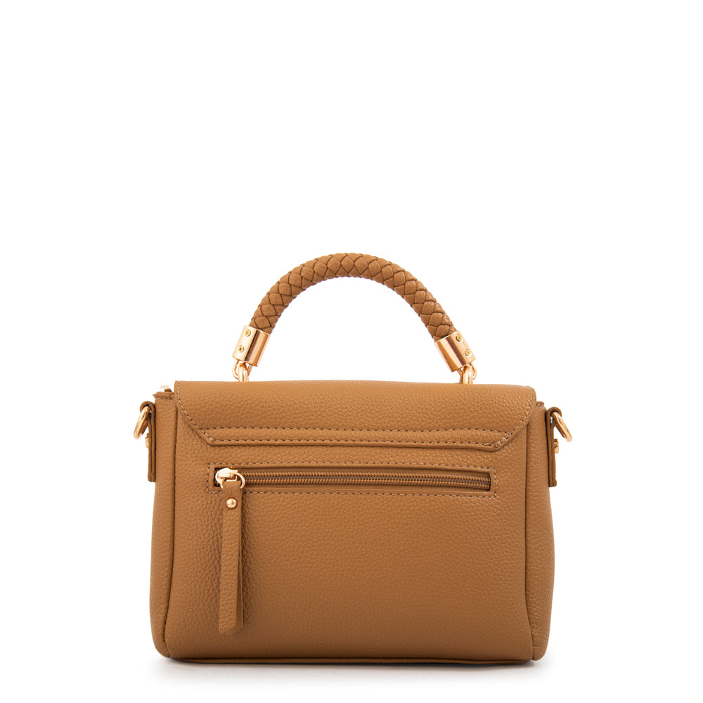 Cartera bandolera con tapa rosy pequeña camel