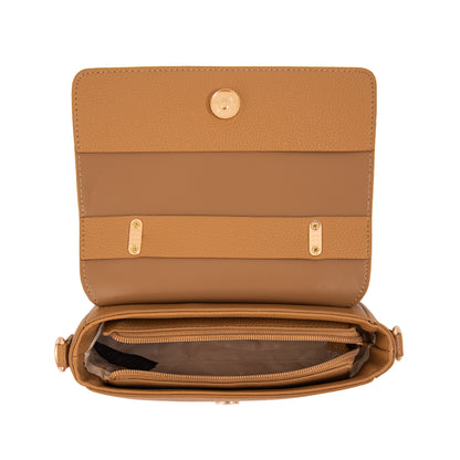 Cartera Bandolera con tapa rosy pequeña camel