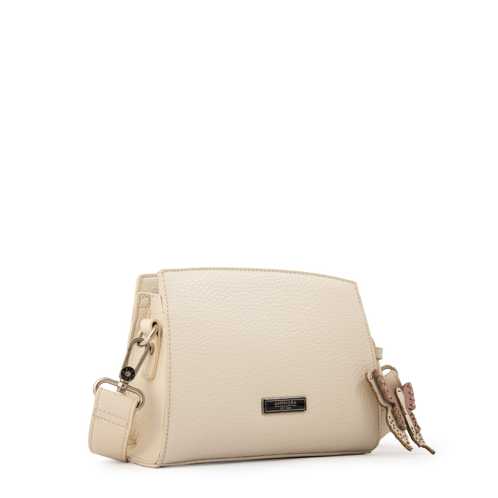 Cartera bandolera maripi pequeña blanco crudo