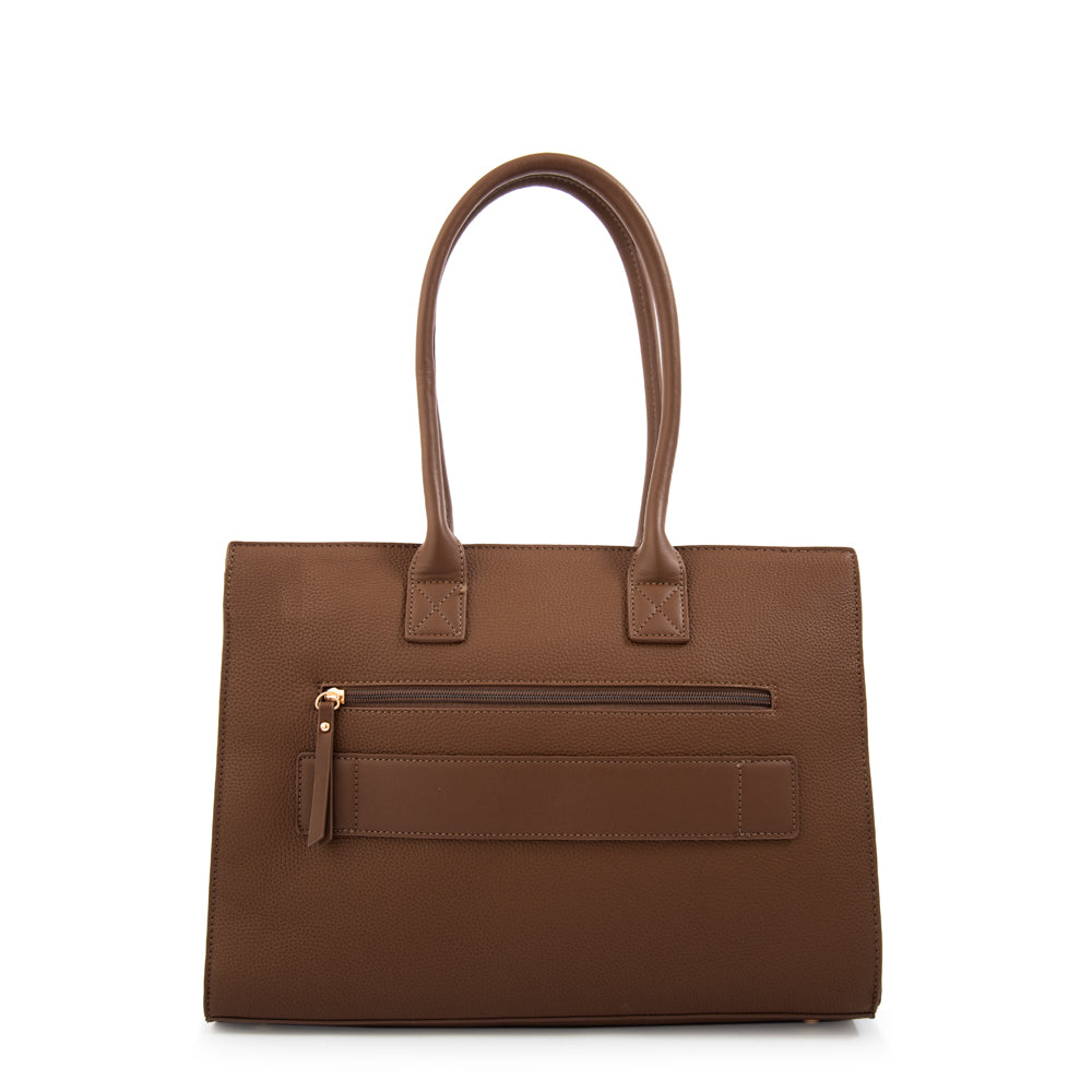 Cartera tote porta notebook mabel grande café oscuro