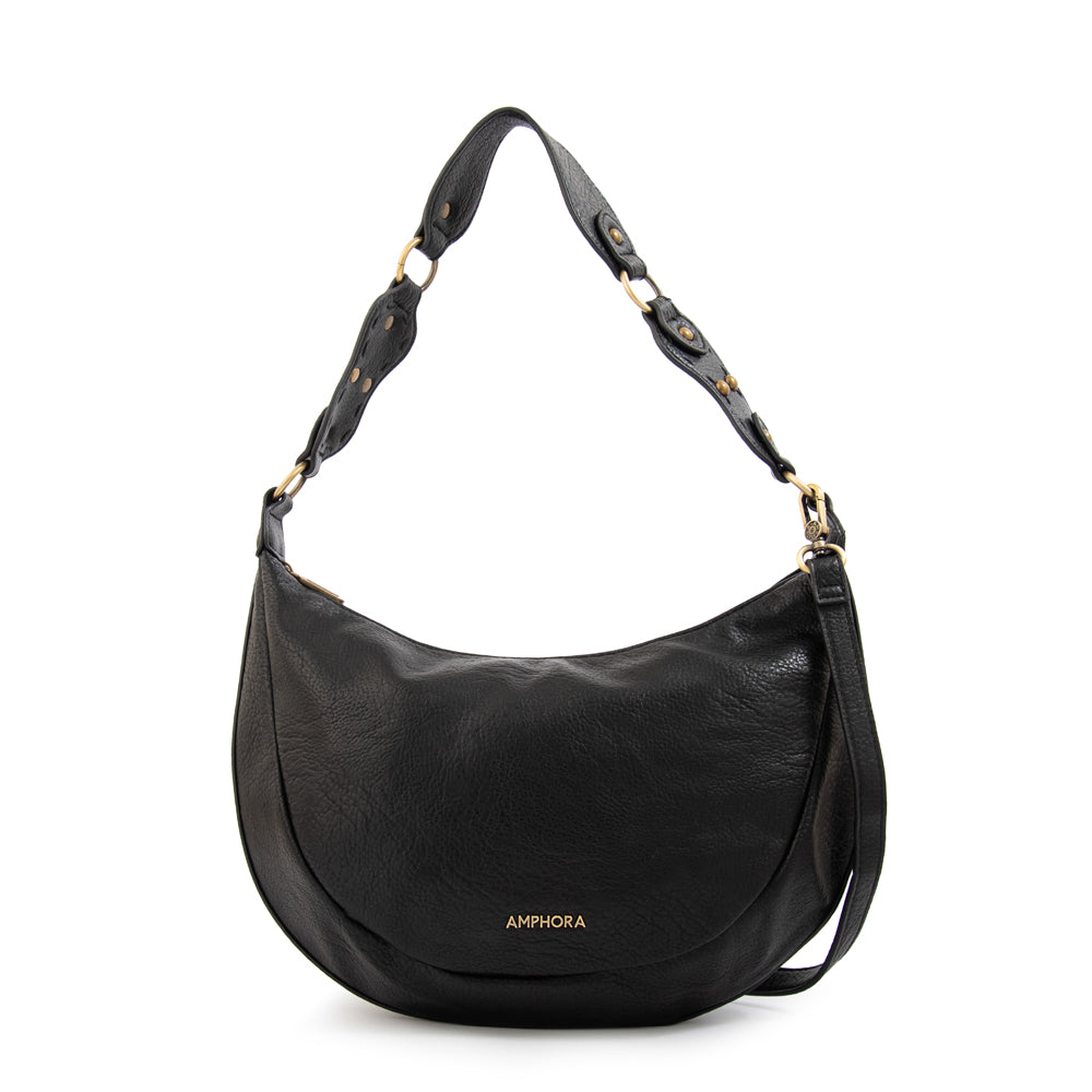 Cartera corte oval rocio mediana negro