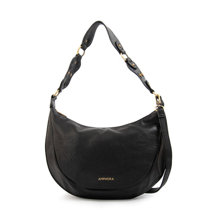 Cartera corte oval rocio mediana negro