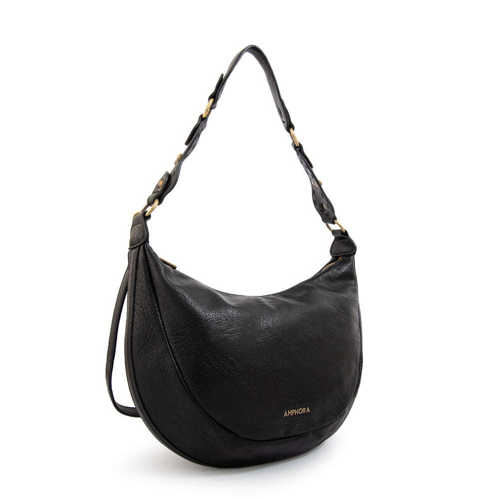 Cartera corte oval rocio mediana negro