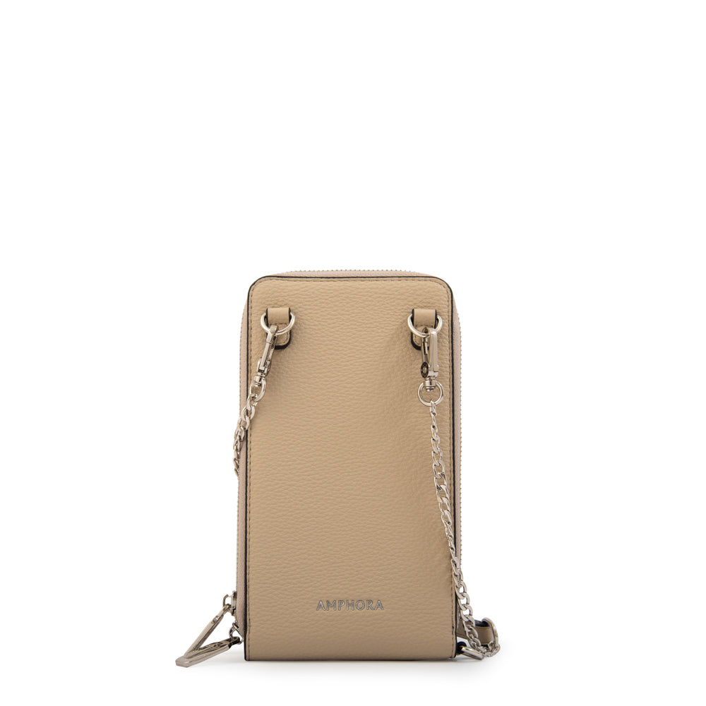 Cartera bandolera porta celular rocy pequeña beige