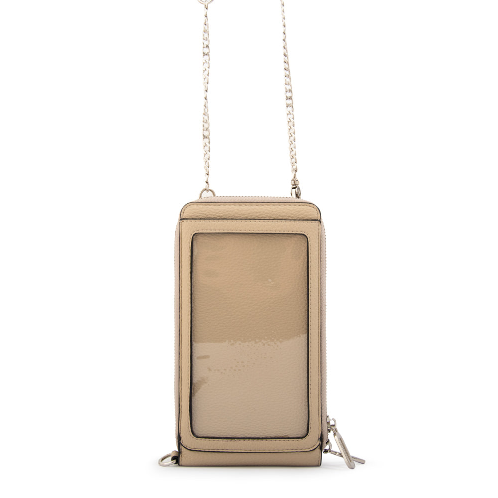 Cartera bandolera porta celular rocy pequeña beige