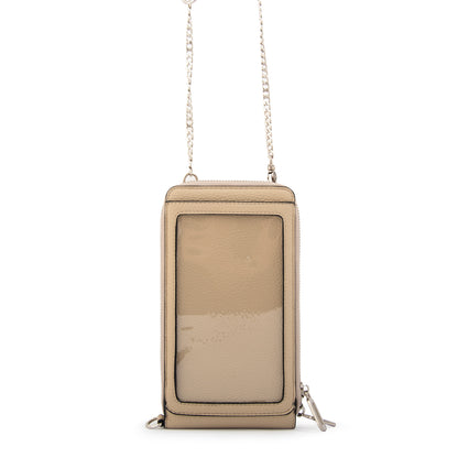 Cartera bandolera porta celular rocy pequeña beige